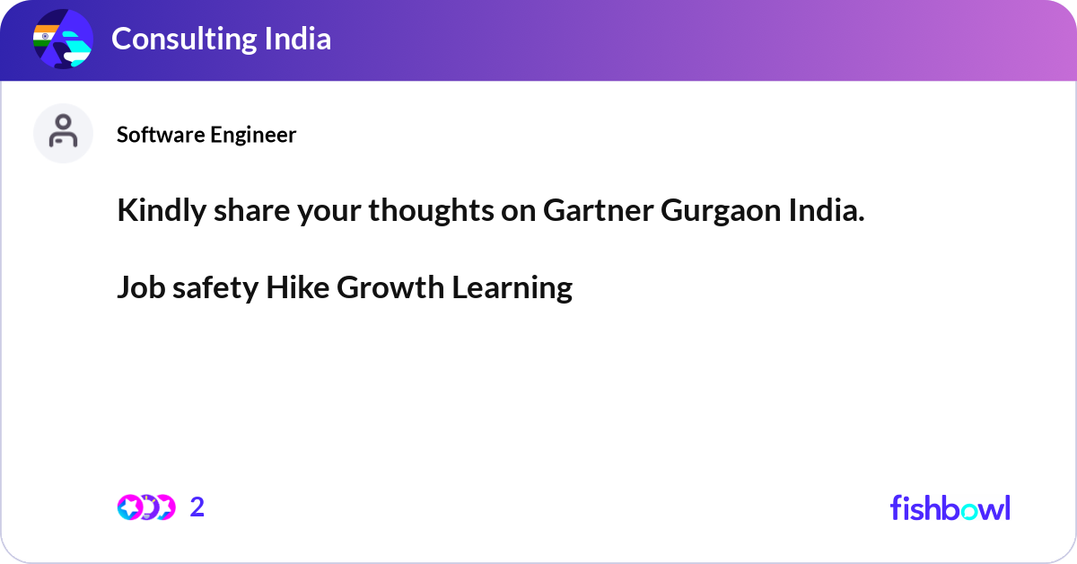 Kindly share your thoughts on Gartner Gurgaon Indi... Fishbowl